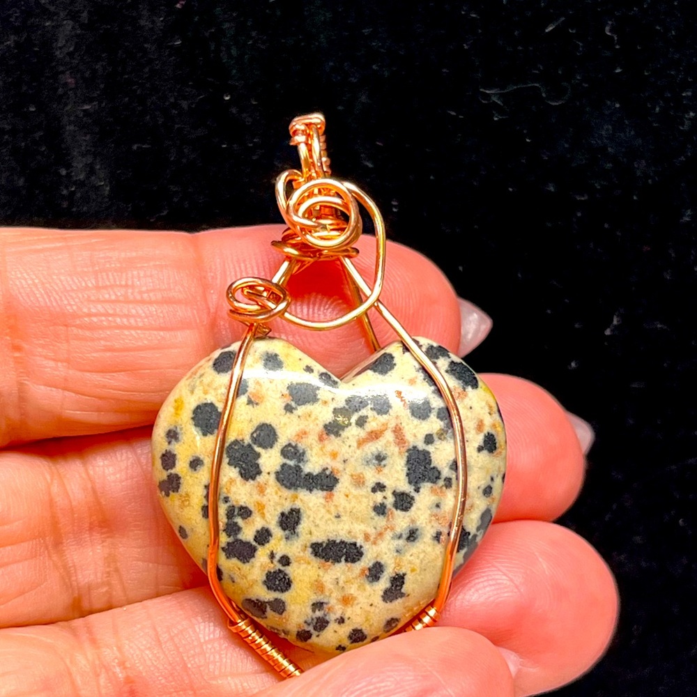 Genuine Dalmatian jasper puffed heart pendant